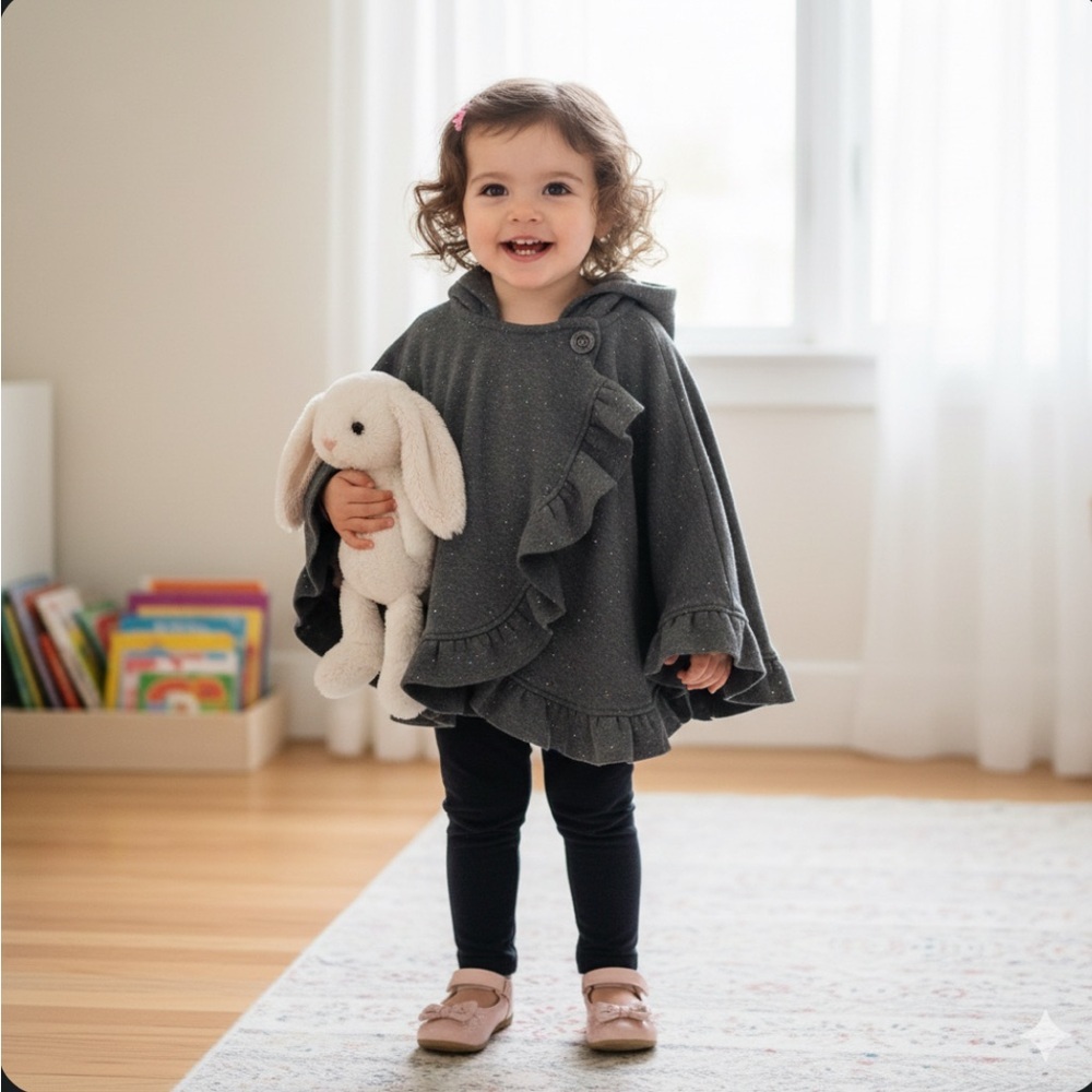 Max Studio Baby Girl Sparkly Hooded Ruffle Poncho Cape Sweater 24M